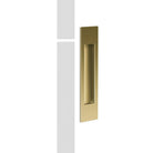 Mardeco sliding door flush pull handle in brushed metal finish, mounted on a modern interior door.