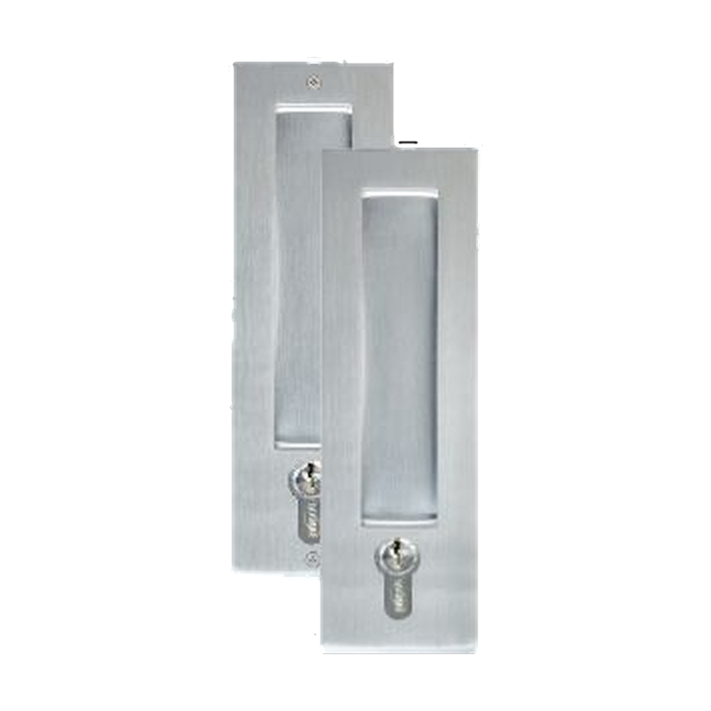 Flush Pull Rectangle  (Euro Cyl Hole) SC 220x55mm in Satin Chrome