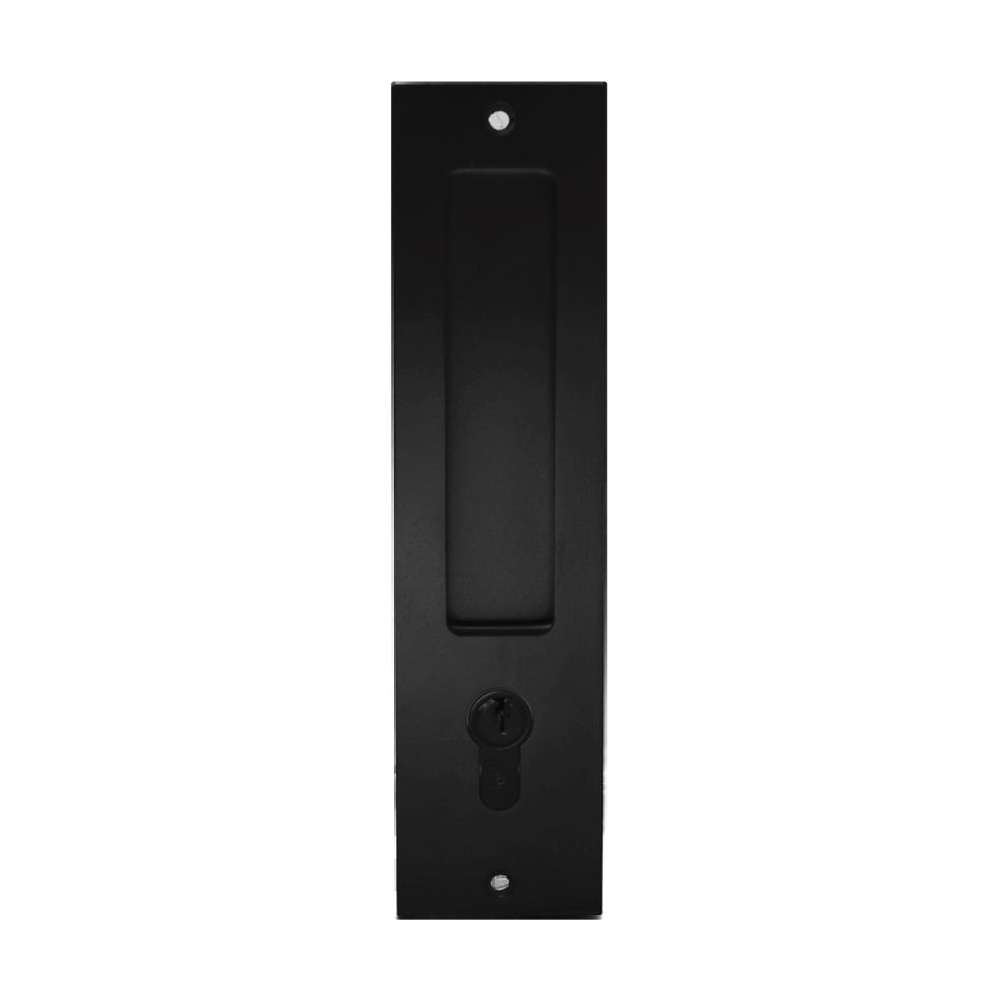 Flush Pull Rectangle  (Euro Cyl Hole) Black 200mm in Black