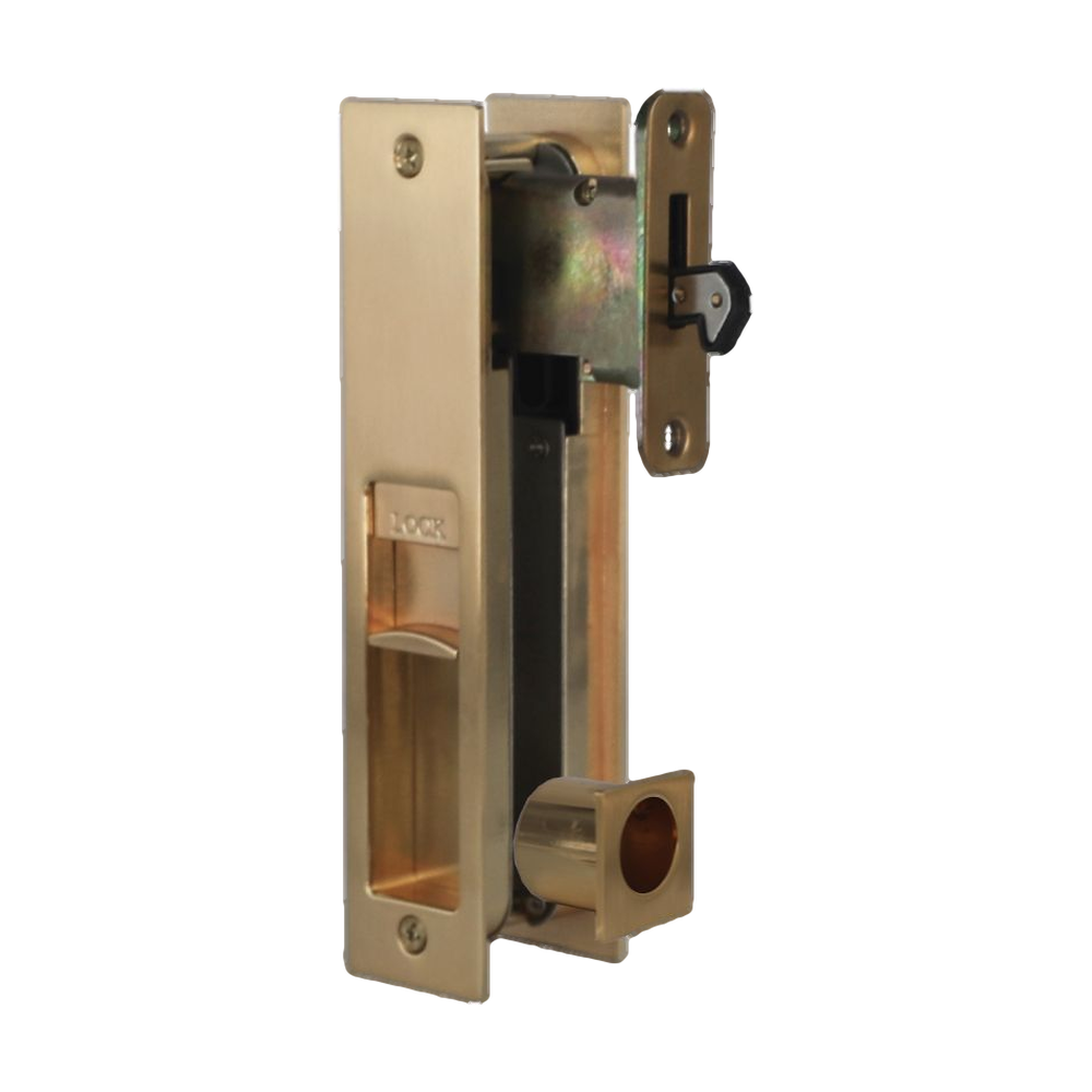 Integrated Flush Pull Sliding Door Privacy Set SB 178x38mm in Satin Brass