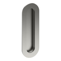 Oval flush pull handle by Style Finish Doorware, 150mm x 50mm, with a sleek stainless steel finish and smooth surface.