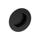 Round, Sliding Door, Flush Pull Handle (Single). Solid Stainless Steel. 50mm dia (face) 38mm dia (rear). Invisible Fix (no screw holes) in Black Powder Coat
