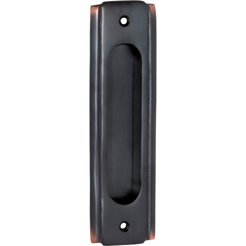 Traditional flush pull handle by Tradco, featuring a sleek, polished brass finish and classic design for cabinet or drawer use.