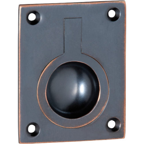 Tradco flush pull ring handle with a sleek, modern design, ideal for cabinet or drawer furniture.