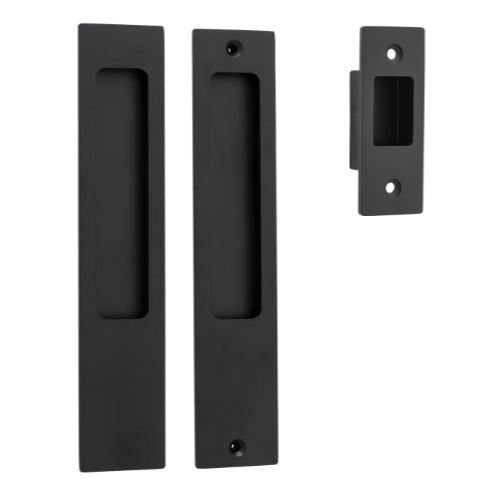 Sliding Door Pull Rectangular Pair Matt Black H225xW45xP2.5mm in Matt Black
