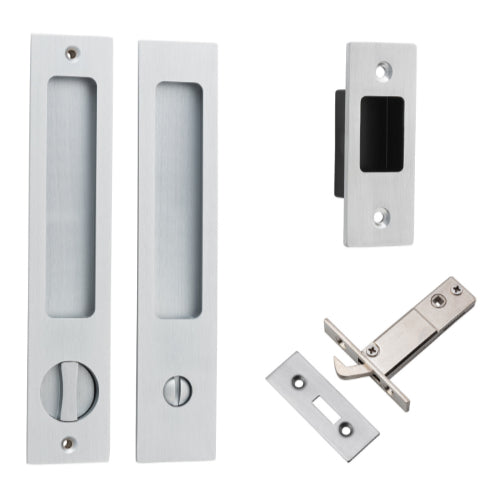 Iver rectangular sliding door pull privacy kit with latch and handle for bedroom or bathroom doors