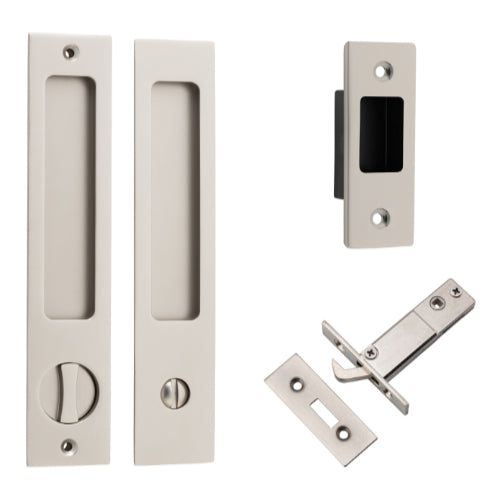 Iver rectangular sliding door pull privacy kit with handle and lock mechanism on a modern door.