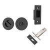 Sliding Door Pull Round Privacy Matt Black D60xP2.5mm with Tube Latch Mechanism 60mm Backset, Sliding Door Edge Pull & Tube Latch Keeper Adjustable in Matt Black