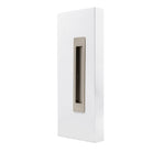 Windsor LUME sliding door flush pull in brushed nickel finish, modern hardware for interior sliding doors, mounted on a door surface