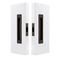 Windsor LUME sliding door flush pulls passage set with sleek brushed nickel finish, featuring modern, minimalist design for interior doors.
