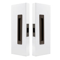 Windsor LUME sliding door flush pulls passage set in brushed chrome finish, featuring sleek, modern handle design for interior doors.