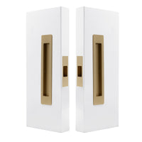 Windsor LUME sliding door flush pulls passage set in matte black with sleek modern design and smooth handle surface.
