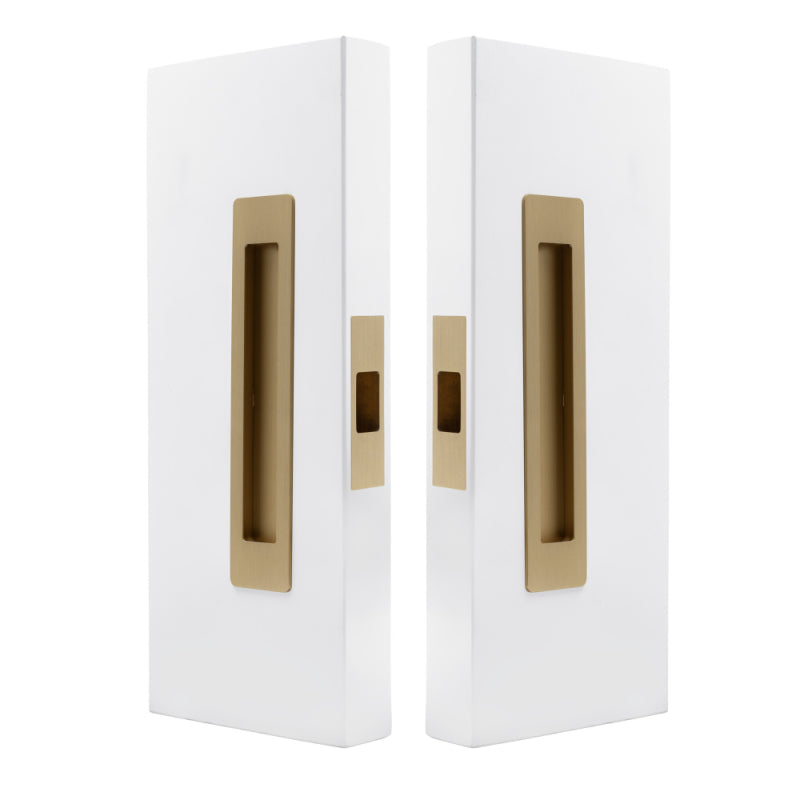 Windsor LUME sliding door flush pulls passage set in matte black with sleek modern design and smooth handle surface.