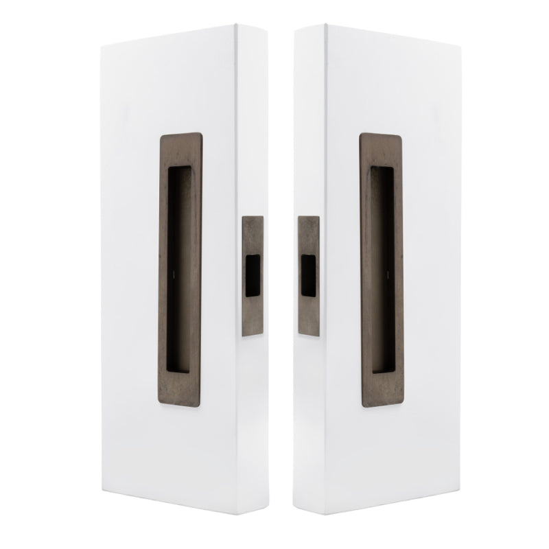 Windsor LUME sliding door flush pull passage set with black finish, modern handle design for interior doors.