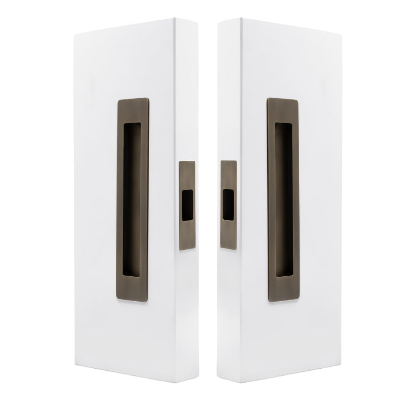 Windsor LUME sliding door flush pull passage set with a sleek red bronze finish, featuring modern design and smooth surface.