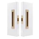 Windsor LUME sliding door flush pulls passage set with sleek, modern design and brushed finish, mounted on a door.