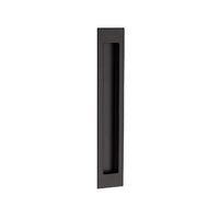 Black Zanda Verve Flush Pull handle with sleek, modern design for cabinetry and furniture.