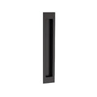 Black Zanda Verve Flush Pull handle mounted on a door, showcasing modern design and sleek finish for contemporary interiors.