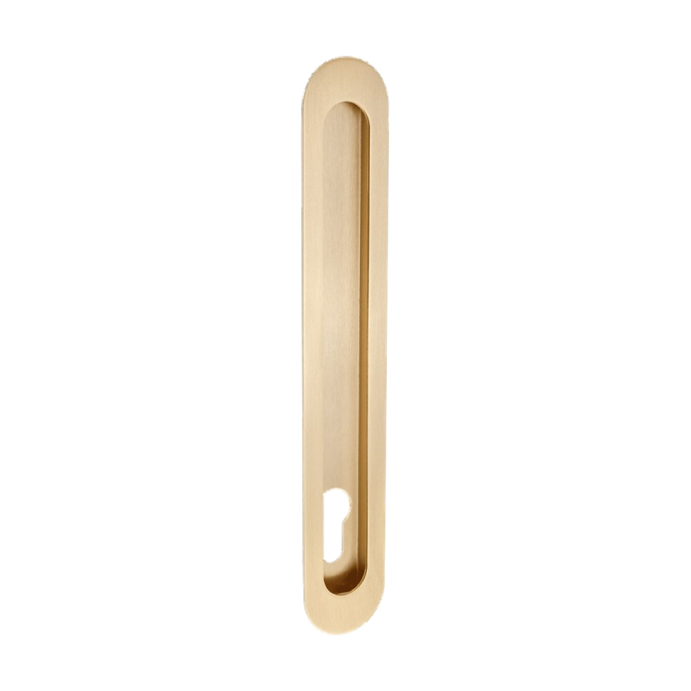 Duke Flush Pull 250mm x 40mm Concealed Fix - With Euro Hole in Satin Brass