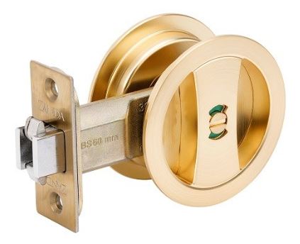 Round Cavity Sliding Privacy Set in Satin Brass