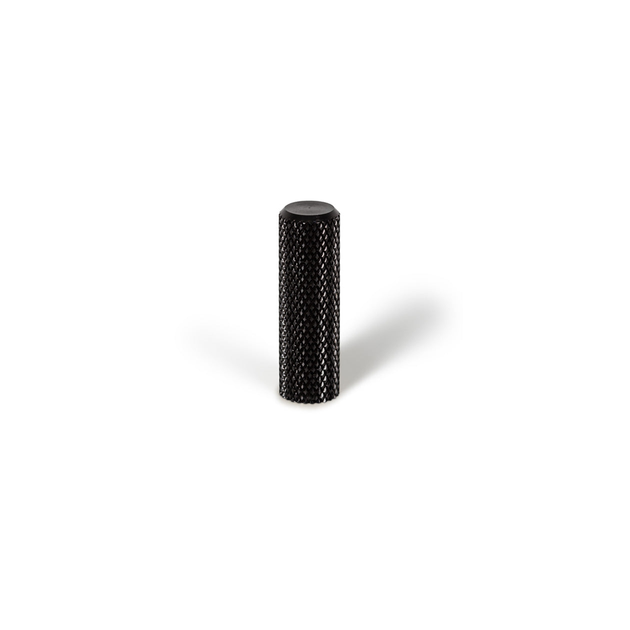 Momo GRAF knurled cylinder knob in black finish, showing textured grip and sleek design for automotive or furniture use.