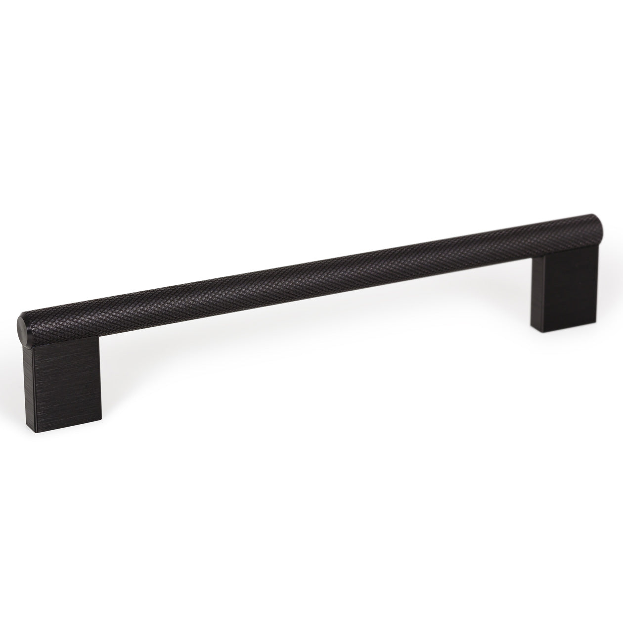 Momo GRAF knurled cabinet pull handle in matte black finish, featuring textured grip for modern kitchen or furniture drawer.