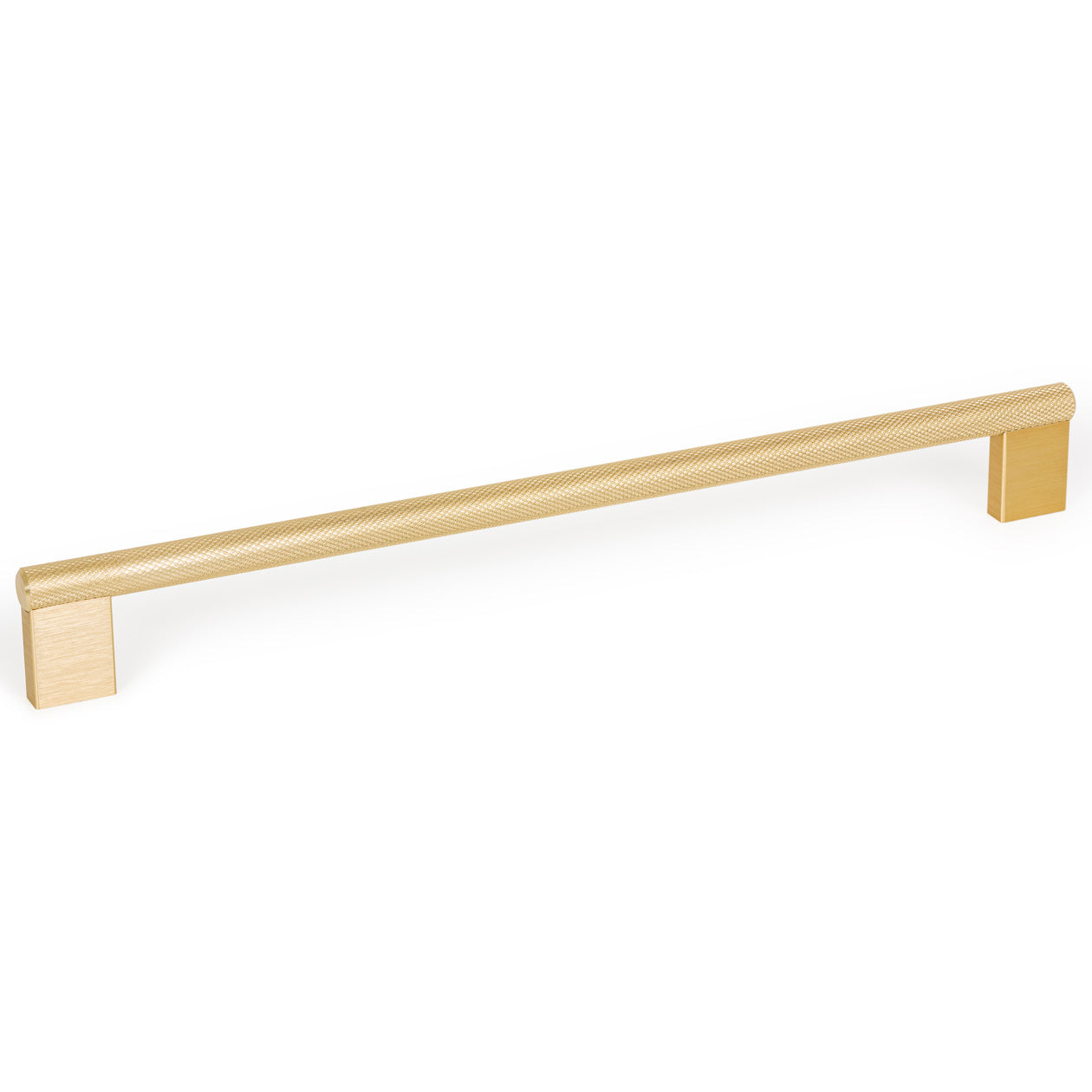 Momo GRAF knurled cabinet pull handle in brushed brass finish, showcasing textured metal grip for furniture or cabinetry.