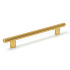 Momo Hendrix cabinet pull handle in black satin finish with a sleek, modern design mounted on a cabinet door.