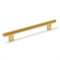 Momo Hendrix cabinet pull handle in black satin finish with a sleek, modern design mounted on a cabinet door.
