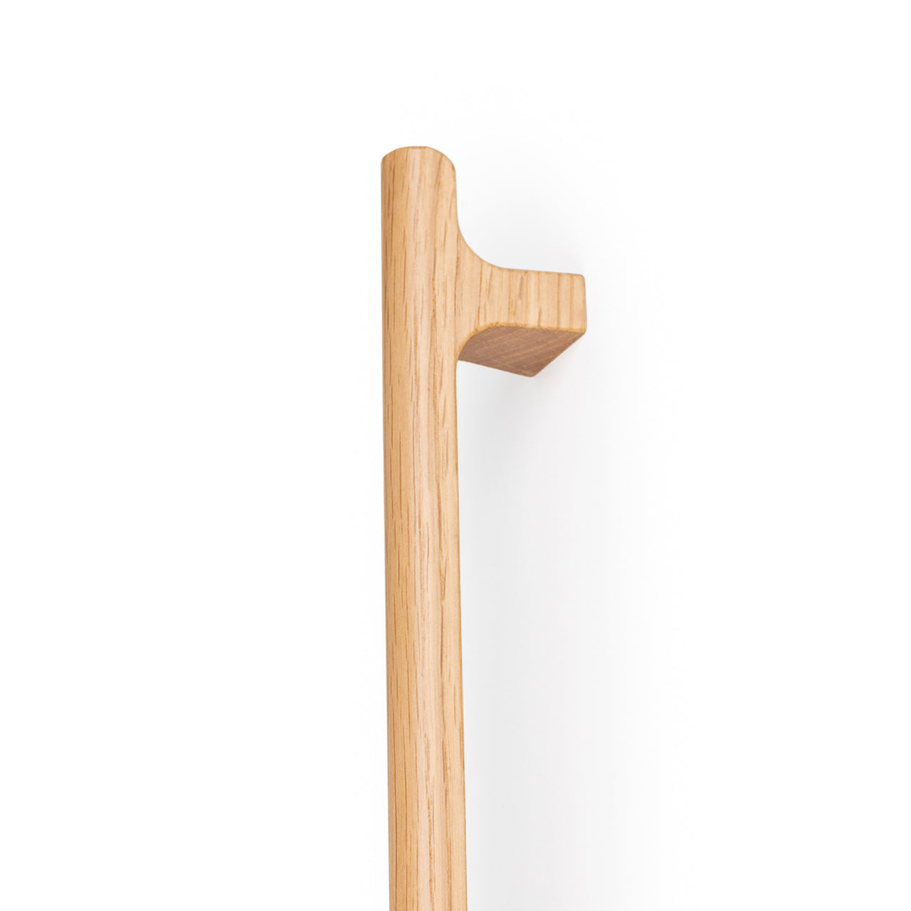 Momo HINOKI Big D Timber Cabinet Pull Handle in oak wood with a sleek, modern design for kitchen or furniture cabinetry.