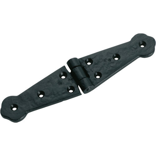 Rustic iron hinge from Tradco featuring a vintage, weathered finish and traditional design, ideal for barn or farmhouse doors.