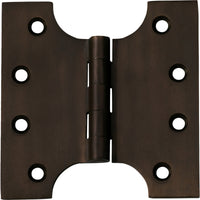 Tradco Shutter Parliament Hinge showing metal hinge with adjustable pins for window or door shutters.