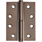 Left hand Tradco Lift Off Hinge showing metal hinge with mounting plates and hinge pin for door installation.