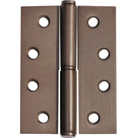 Left hand Tradco Lift Off Hinge showing metal hinge with mounting plates and hinge pin for door installation.
