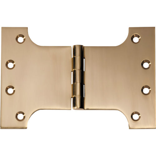 Tradco Shutter Parliament Hinge showing metal hinge with mounting plates for shutter door installation.