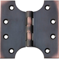 Tradco Shutter Parliament Hinge showing metal hinge with mounting plates and decorative design for window shutters.
