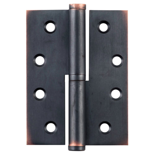 Left hand Tradco Lift Off Hinge showing metal hinge with mounting plates, designed for easy removal and installation.