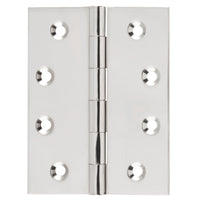 Tradco fixed pin hinge showing metal construction and mounting holes, used for door or furniture applications.