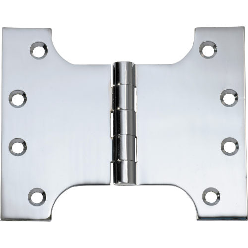 Tradco Shutter Parliament Hinge showing metal hinge with mounting plates for shutter or door installation.