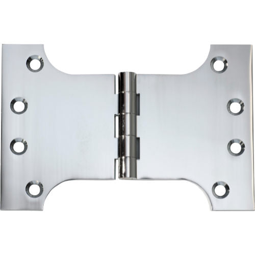 Tradco Shutter Parliament Hinge showing metal hinge with mounting plates for window shutters or doors