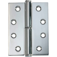 Left hand Tradco Lift Off Hinge showing metal hinge with mounting plates for cabinet or door installation.