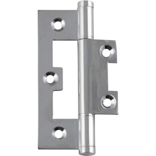 Tradco Hirline hinge showing metal construction and mounting holes, designed for durable door and cabinet applications