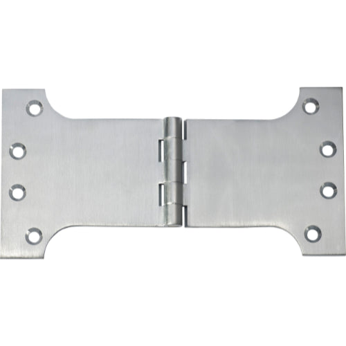 Tradco Shutter Parliament Hinge showing metal hinge with mounting plates for shutter window installation
