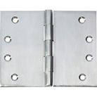 Tradco broad butt hinge showing metal construction and multiple screw holes for durable door or cabinet mounting.