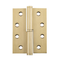 Right hand Tradco Lift Off Hinge showing metal hinge with mounting plates and pin in a close-up view.