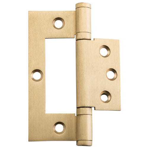 Tradco Hirline hinge showing metallic finish and mounting plates, designed for durable door or furniture applications