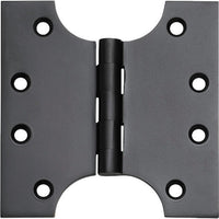 Tradco Shutter Parliament Hinge showing metal hinge with mounting plates and decorative finials for shutter doors.
