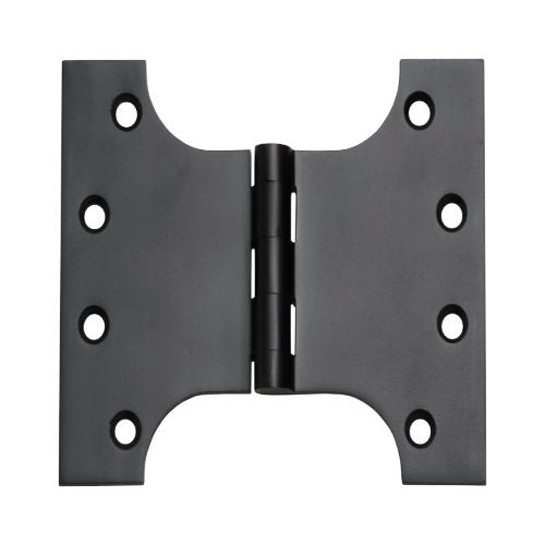 Tradco Shutter Parliament Hinge showing metal hinges with mounting plates for window shutters or doors.