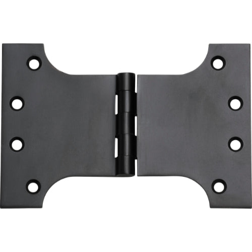 Tradco Shutter Parliament Hinge showing metal hinge with screw holes for shutter door installation