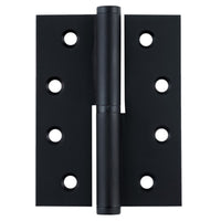 Tradco lift-off hinge for left hand doors, showcasing a durable metal hinge with mounting plates and pivot pin.